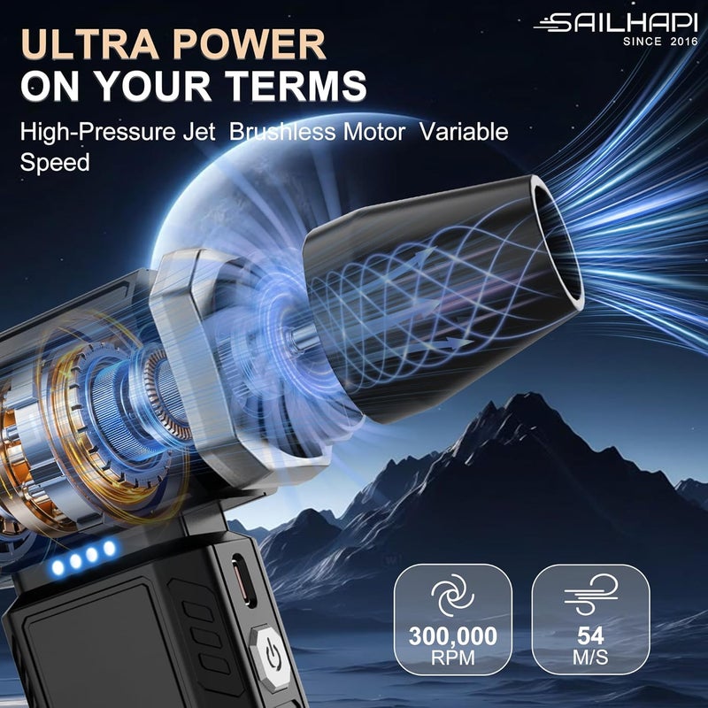 SAILHAPI Compressed Air Duster 300000RPM, Handheld Office Duster Brushless Motor Replaced Canned Air, Rechargeable Durable Turbo Blower for PC Gamers, Barber & Snow Removal, Birthday Gifts for Dad - Image 2